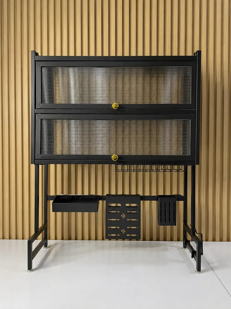 Escurridor de platos con puertas abatibles color negro