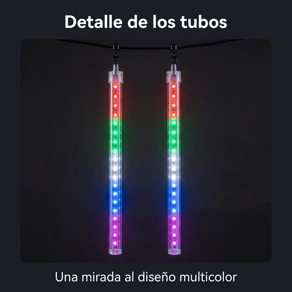 Detalle de los tubos transparentes con luces multicolor
