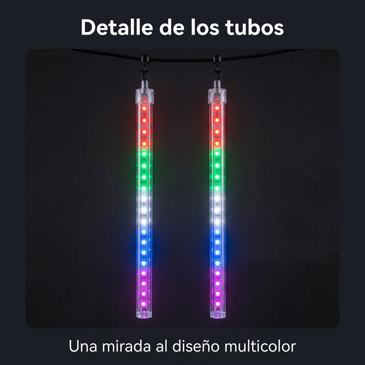 Detalle de los tubos transparentes con luces multicolor