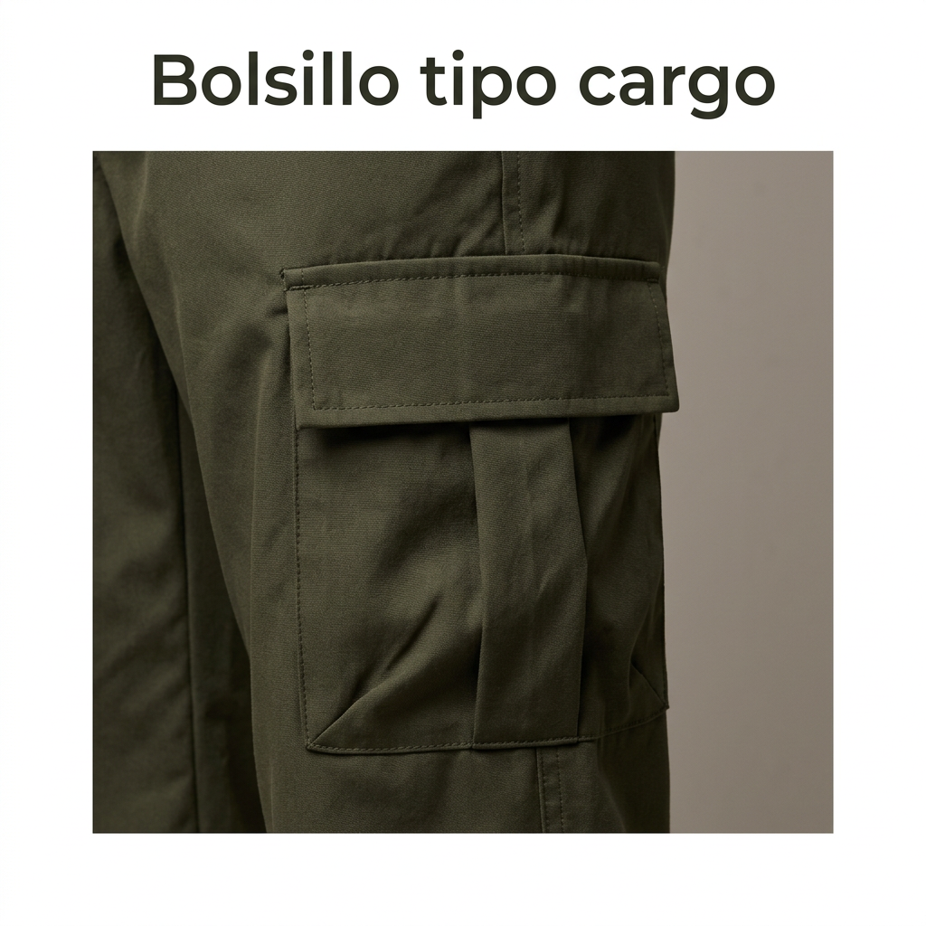 Detalle del bolsillo tipo cargo del jogger verde oliva