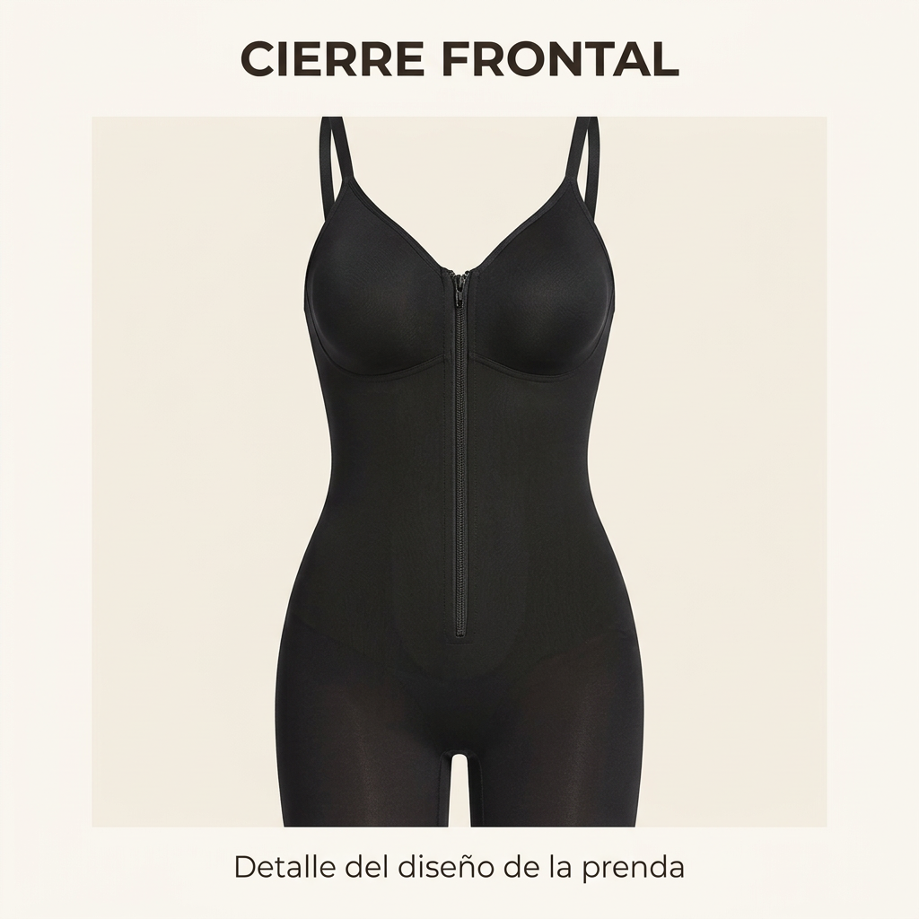 Detalle del cierre frontal del body negro