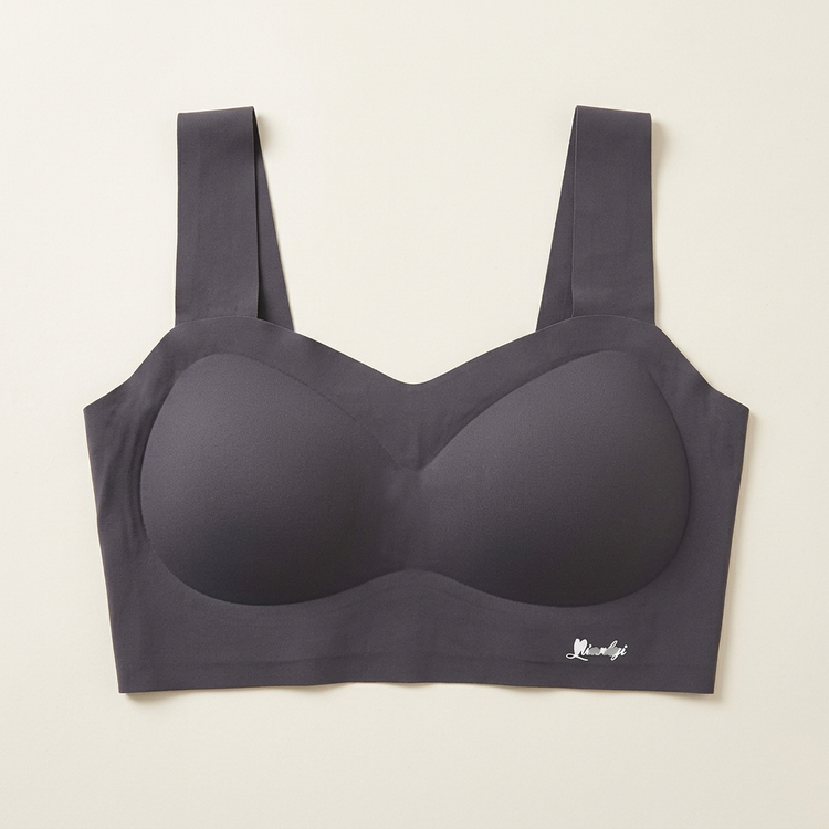 Vista frontal del brasier gris oscuro con tirantes anchos