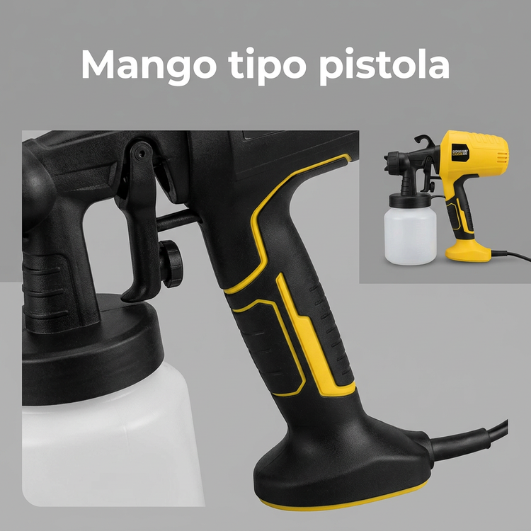 Detalle del mango y gatillo de la pistola pulverizadora