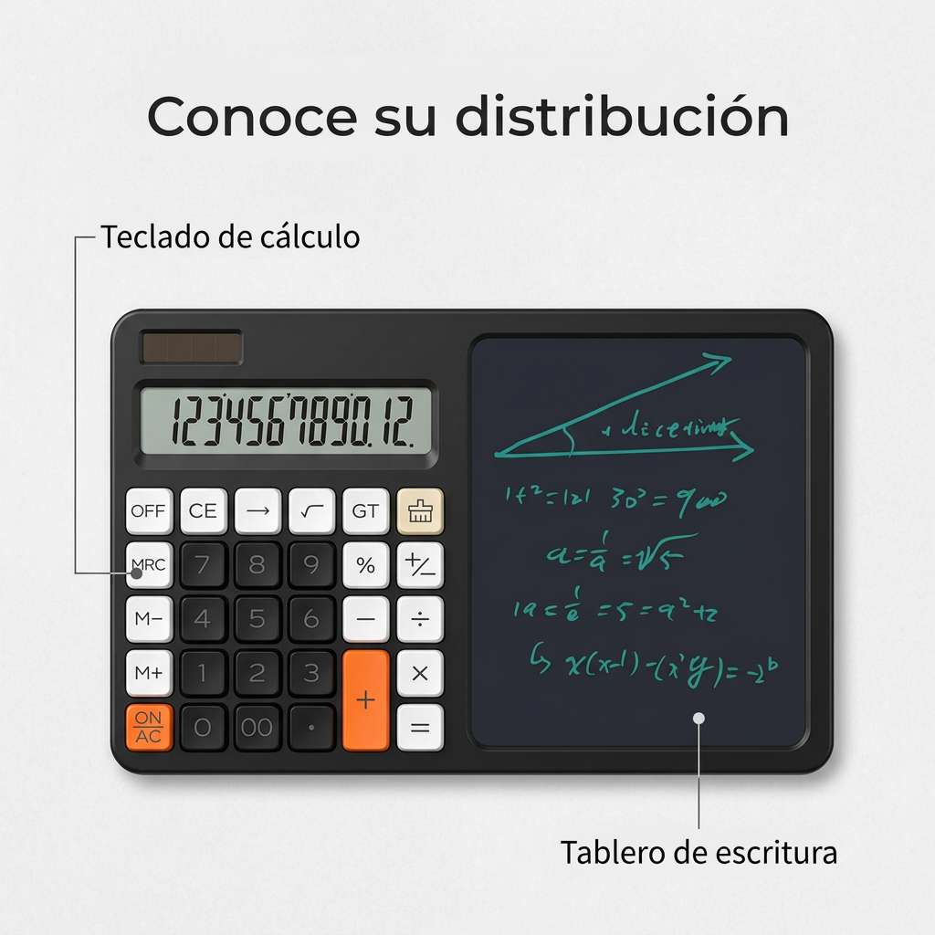 Distribución del teclado de cálculo a la izquierda y el tablero de escritura a la derecha.