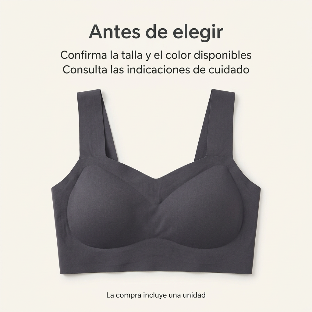 Recordatorio de confirmar talla, color e indicaciones de cuidado antes de elegir