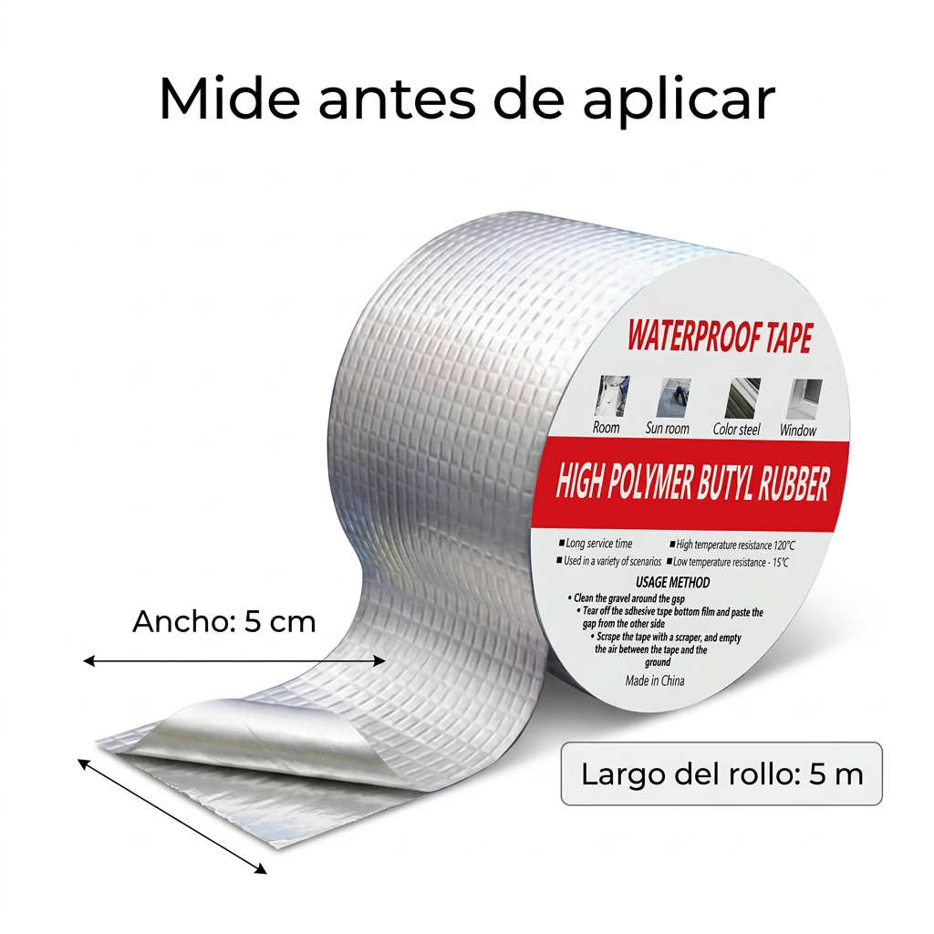 Medidas de la cinta: 5 centímetros de ancho y 5 metros de largo