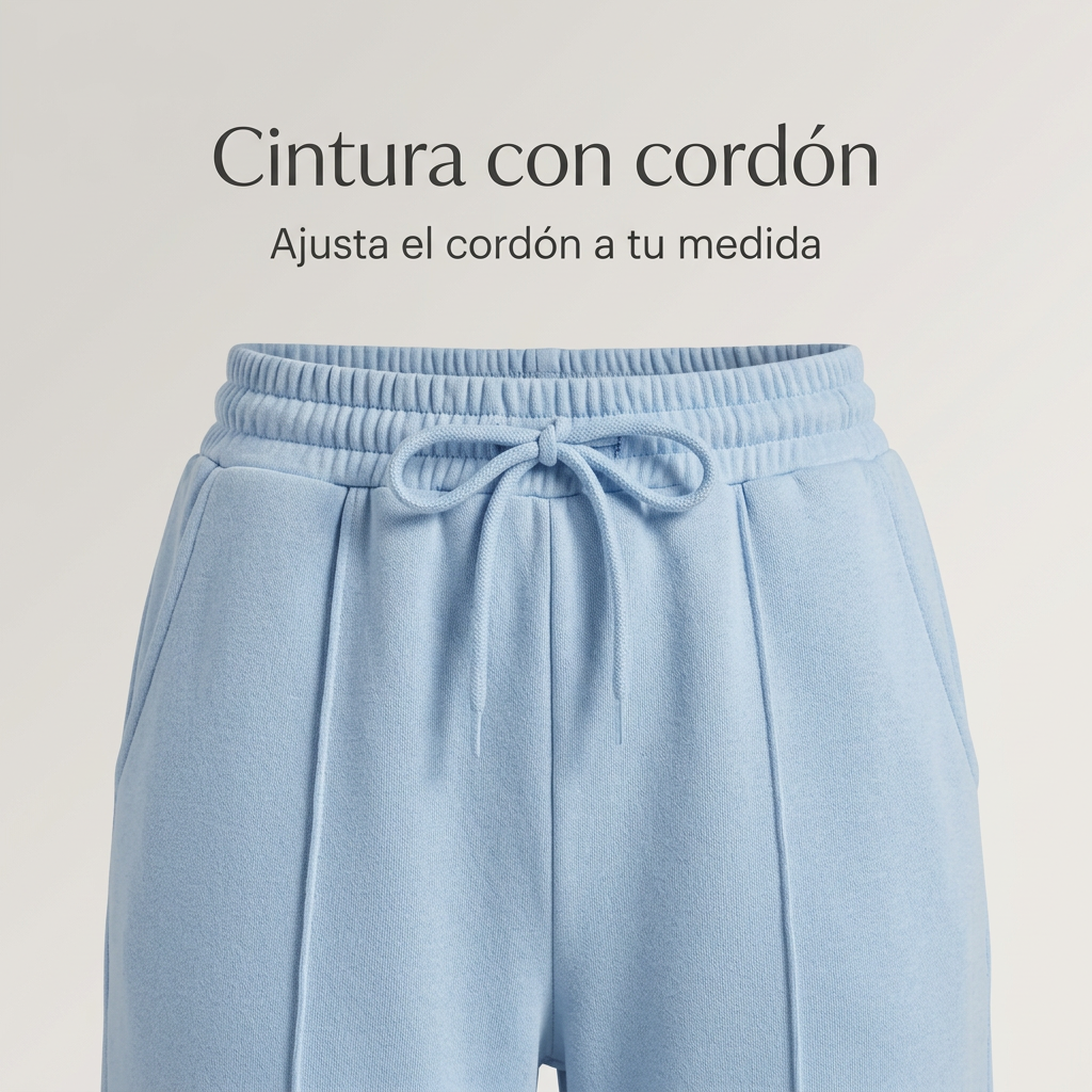 Detalle de cintura con cordón del jogger azul claro