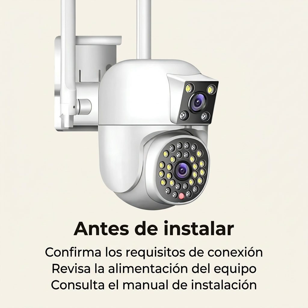 Comprobaciones de conexión, alimentación y manual antes de instalar la cámara