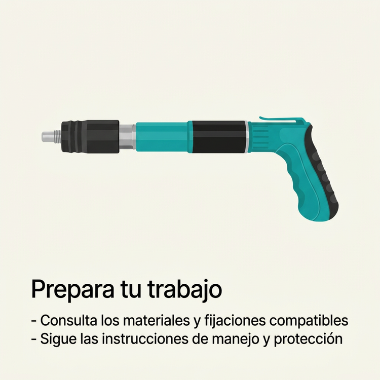 Guía de preparación: consultar materiales y fijaciones compatibles y seguir las instrucciones de manejo y protección.