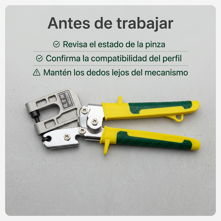 Comprobaciones antes de utilizar la pinza para perfiles de drywall