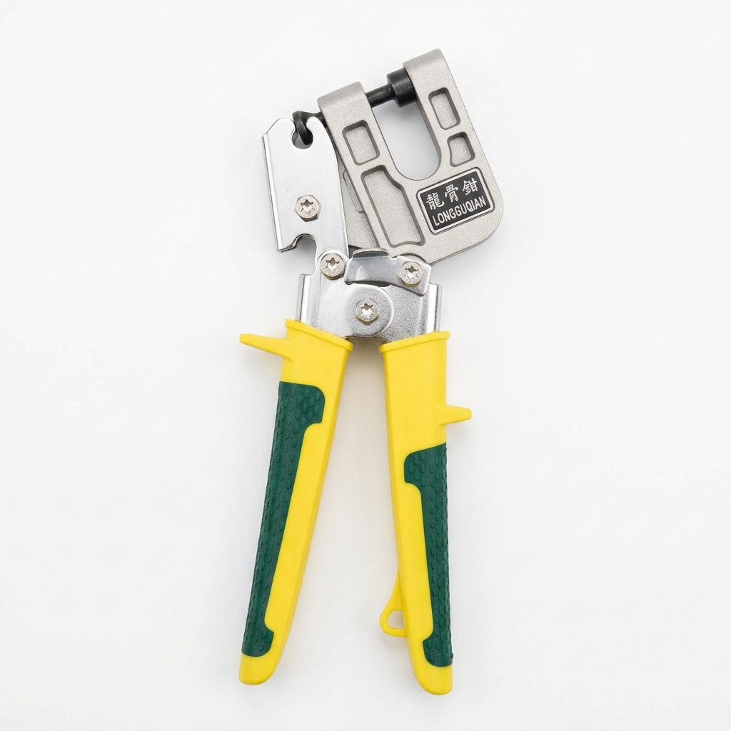 Pinza para perfiles de drywall con mangos amarillos y verdes