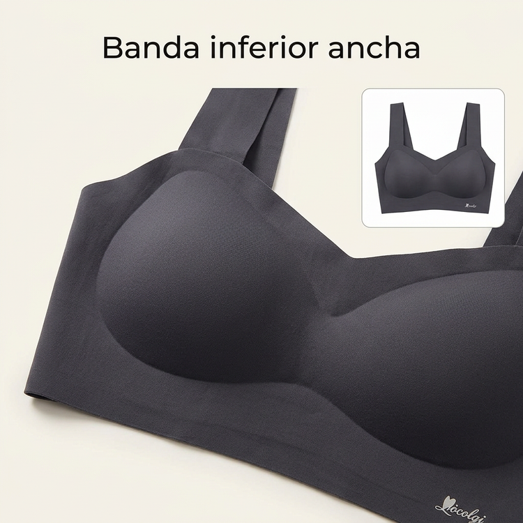 Detalle de la banda inferior ancha del brasier gris oscuro
